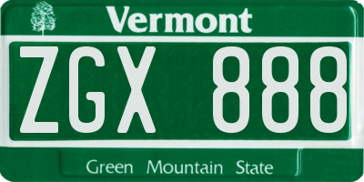 VT license plate ZGX888