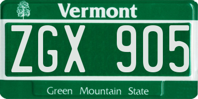 VT license plate ZGX905