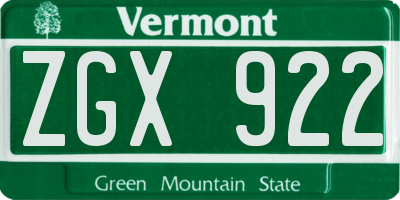 VT license plate ZGX922