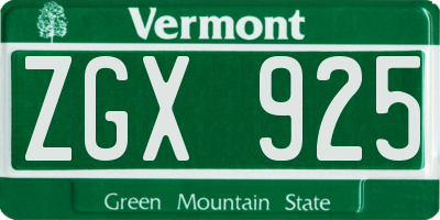 VT license plate ZGX925