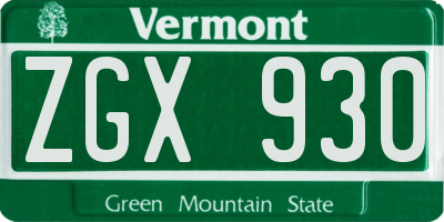 VT license plate ZGX930