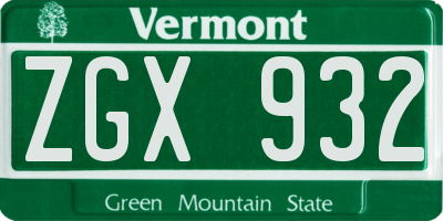 VT license plate ZGX932