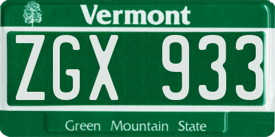 VT license plate ZGX933