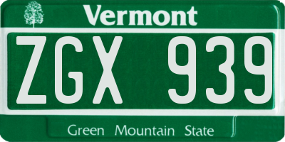 VT license plate ZGX939