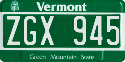 VT license plate ZGX945