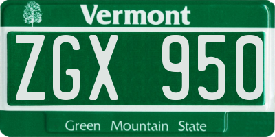 VT license plate ZGX950