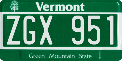 VT license plate ZGX951