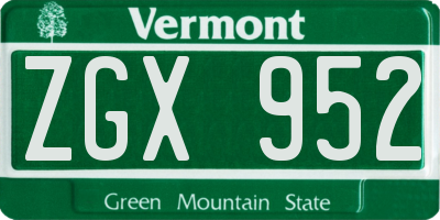 VT license plate ZGX952