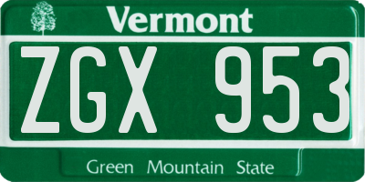 VT license plate ZGX953