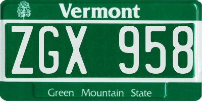 VT license plate ZGX958