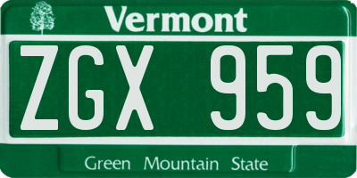 VT license plate ZGX959