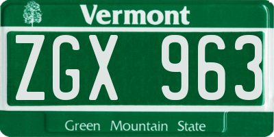 VT license plate ZGX963