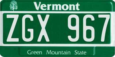 VT license plate ZGX967