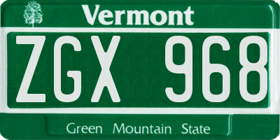 VT license plate ZGX968