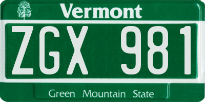 VT license plate ZGX981