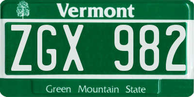 VT license plate ZGX982