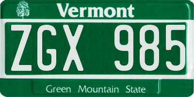VT license plate ZGX985