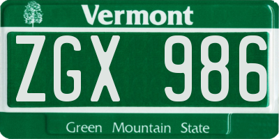 VT license plate ZGX986