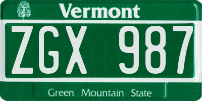 VT license plate ZGX987