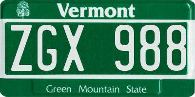 VT license plate ZGX988