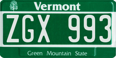 VT license plate ZGX993