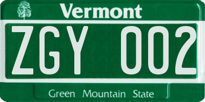 VT license plate ZGY002
