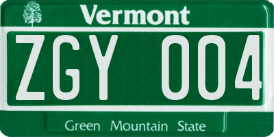 VT license plate ZGY004