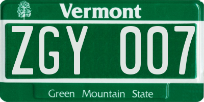 VT license plate ZGY007
