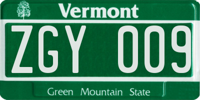VT license plate ZGY009