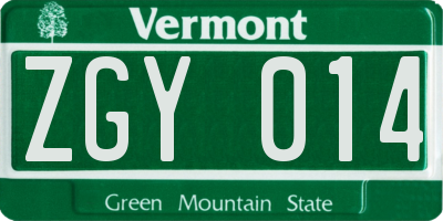 VT license plate ZGY014