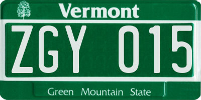 VT license plate ZGY015