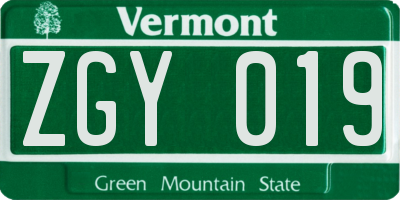 VT license plate ZGY019