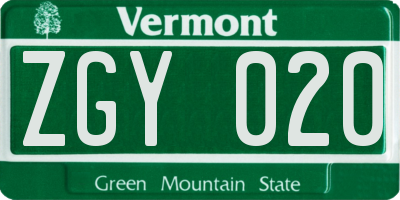 VT license plate ZGY020