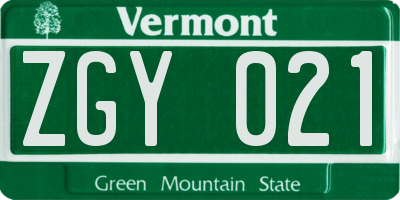 VT license plate ZGY021