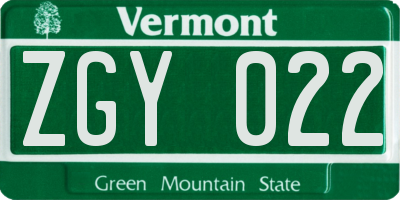 VT license plate ZGY022