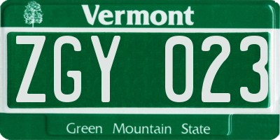 VT license plate ZGY023