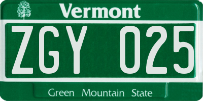 VT license plate ZGY025