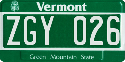 VT license plate ZGY026
