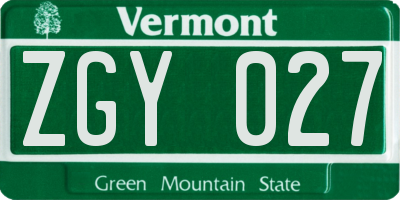 VT license plate ZGY027