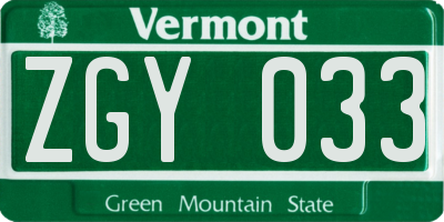 VT license plate ZGY033