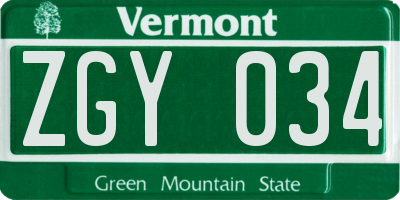 VT license plate ZGY034