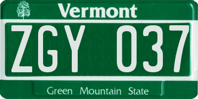 VT license plate ZGY037