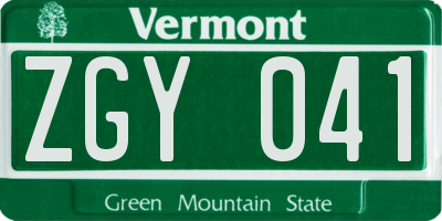 VT license plate ZGY041