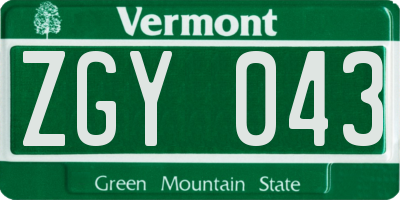 VT license plate ZGY043