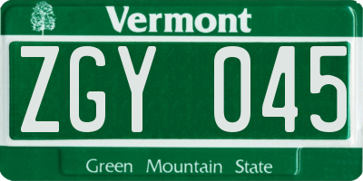 VT license plate ZGY045