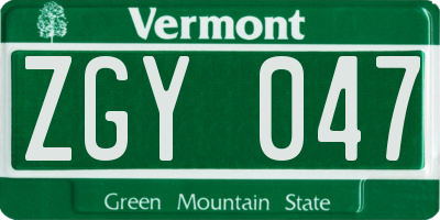 VT license plate ZGY047