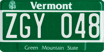 VT license plate ZGY048