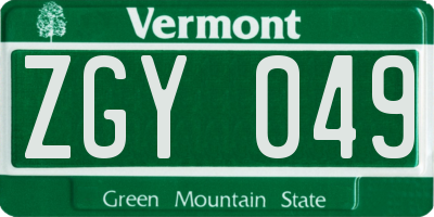 VT license plate ZGY049
