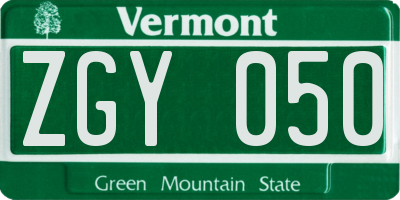 VT license plate ZGY050