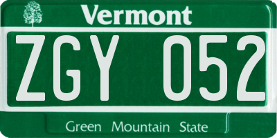 VT license plate ZGY052